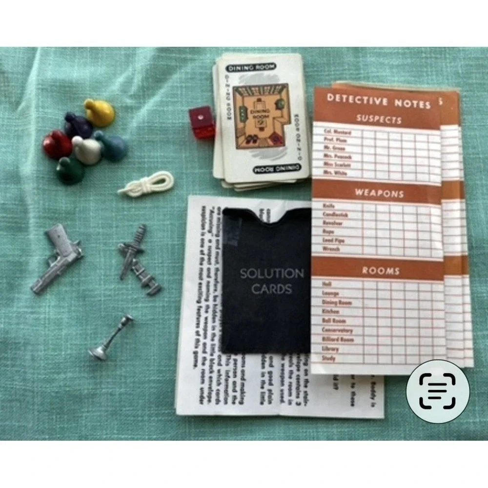 Vintage 1950's Clue Cards & Playing Pieces for Replacement Parts - Revolver